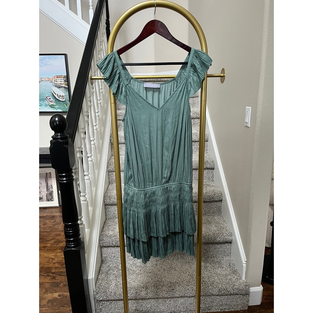 Nyland pleated ruffle flutter dress sage green M coquette flapper